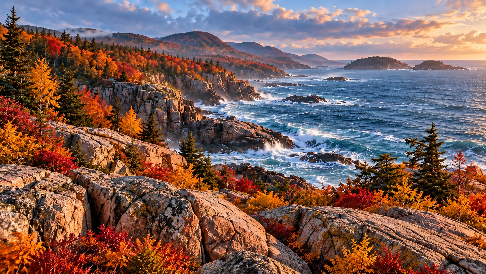Artistic panoramic concept for Acadia National Park (not a documentary photograph)