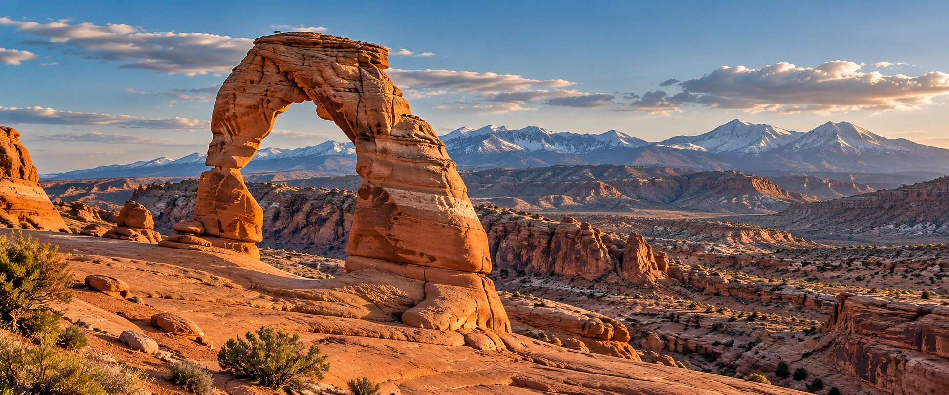 Approved artistic panoramic illustration of Arches National Park, not a documentary photograph