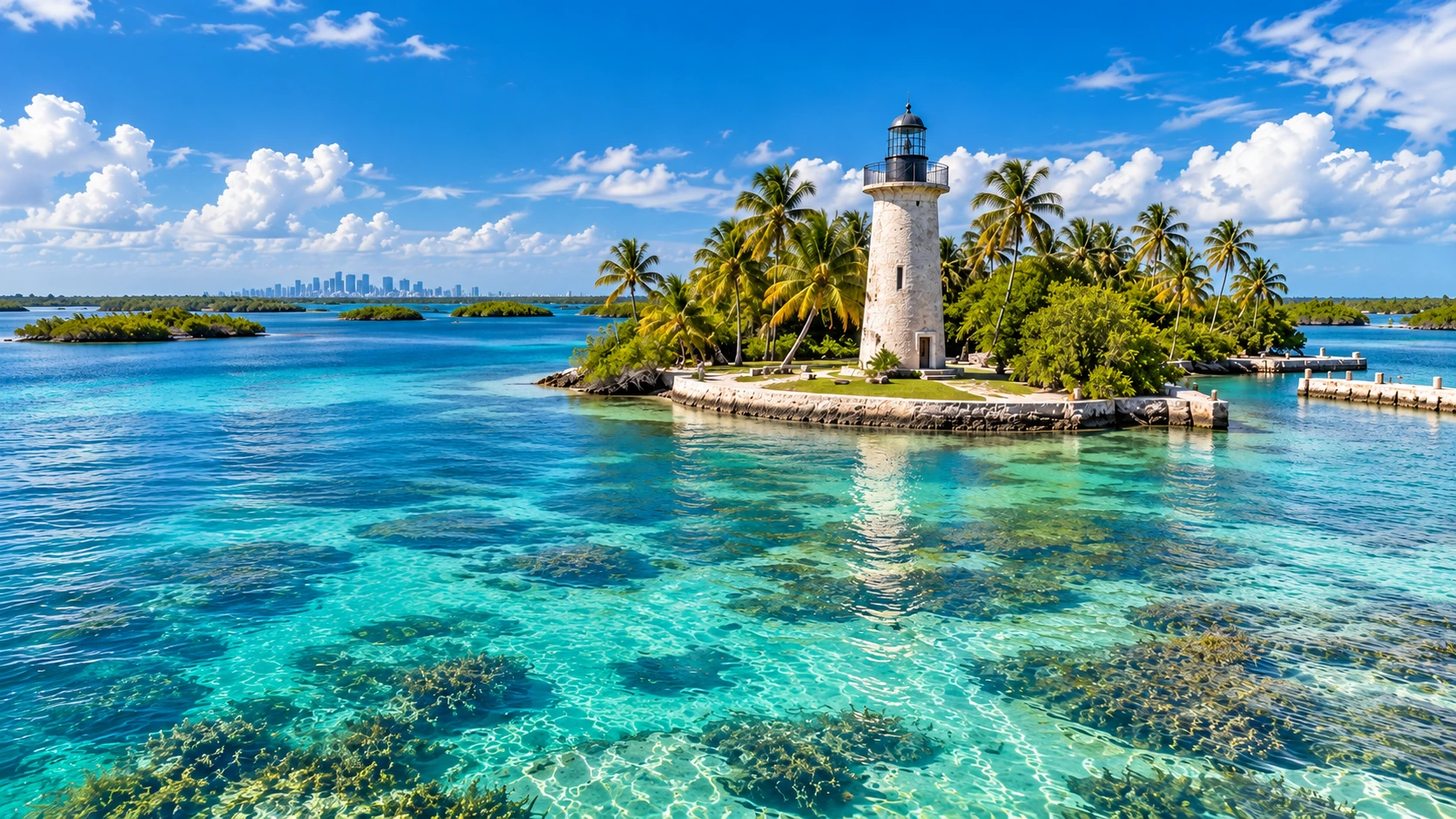 Approved artistic panorama illustrating Biscayne National Park; not a documentary photograph
