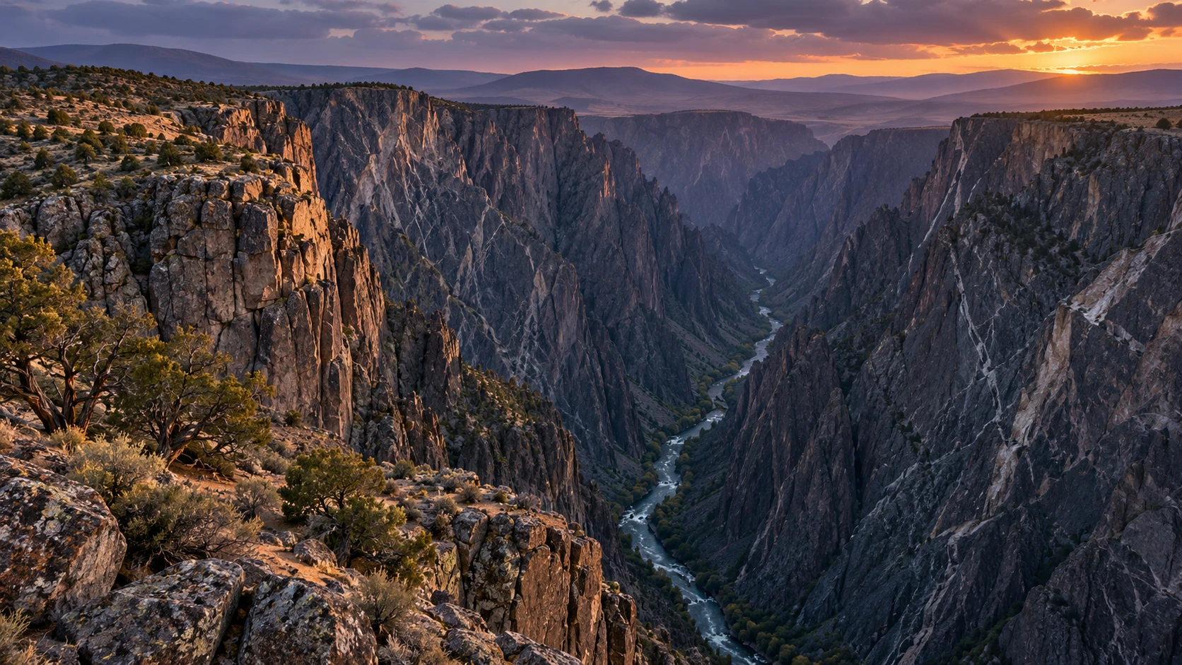 Approved artistic panorama illustrating Black Canyon of the Gunnison National Park; not a documentary photograph