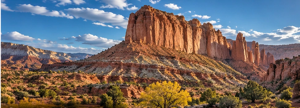 Approved artistic panoramic illustration of Capitol Reef National Park, not a documentary photograph