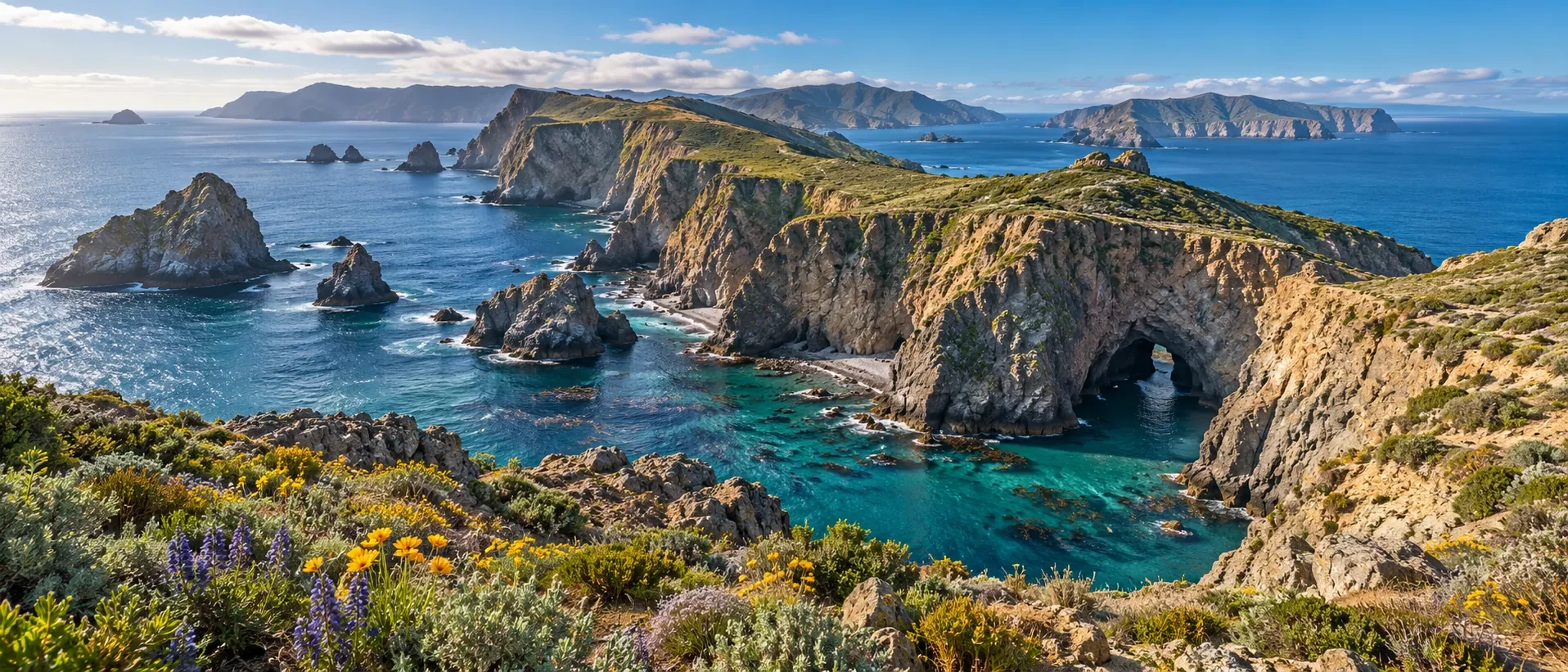 Approved artistic panorama illustrating Channel Islands National Park; not a documentary photograph