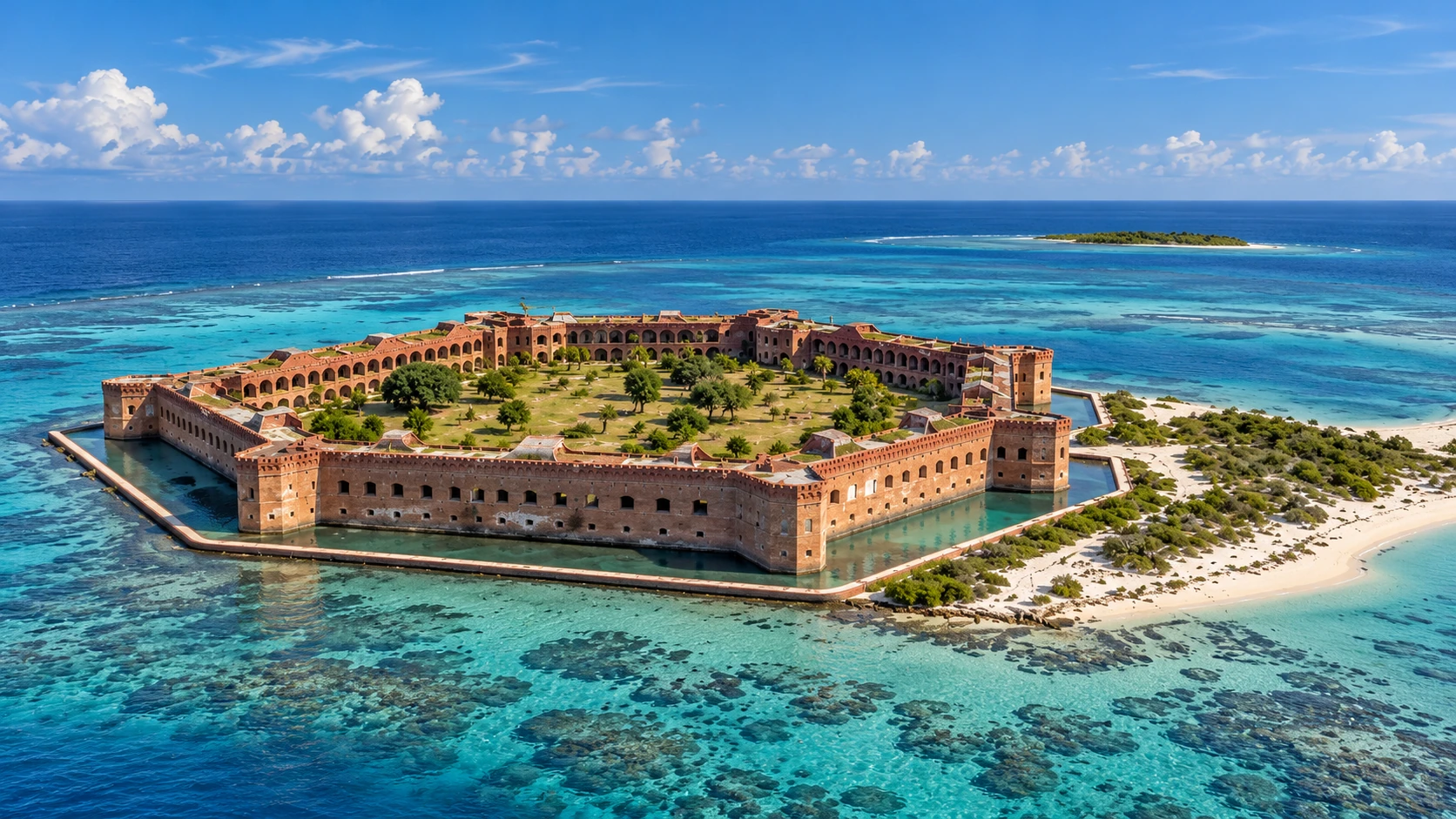 Approved artistic panorama illustrating Dry Tortugas National Park; not a documentary photograph