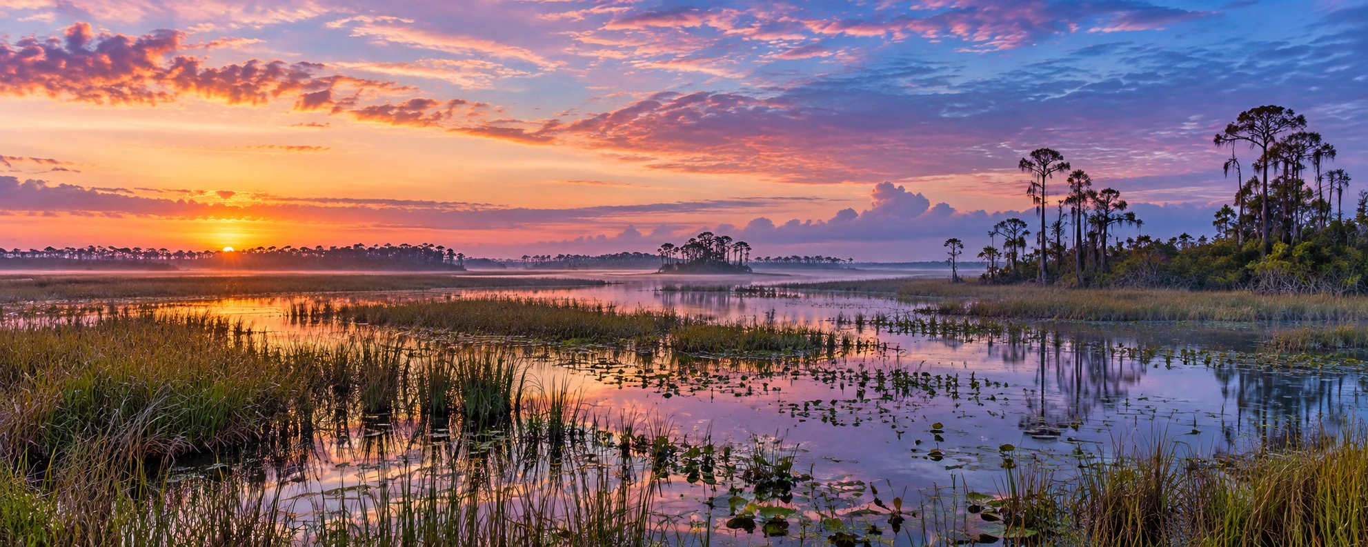 Approved artistic panorama illustrating Everglades National Park; not a documentary photograph
