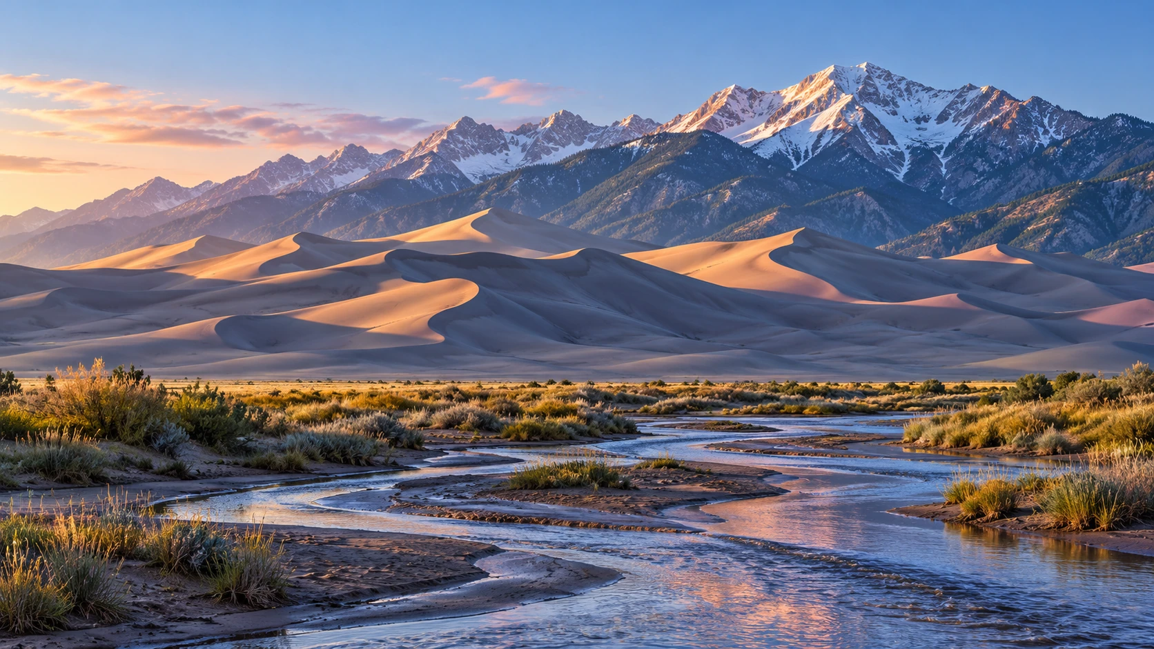 Approved artistic panorama illustrating Great Sand Dunes National Park; not a documentary photograph