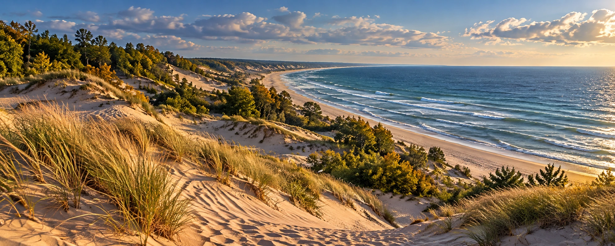 Approved artistic panorama illustrating Indiana Dunes National Park; not a documentary photograph