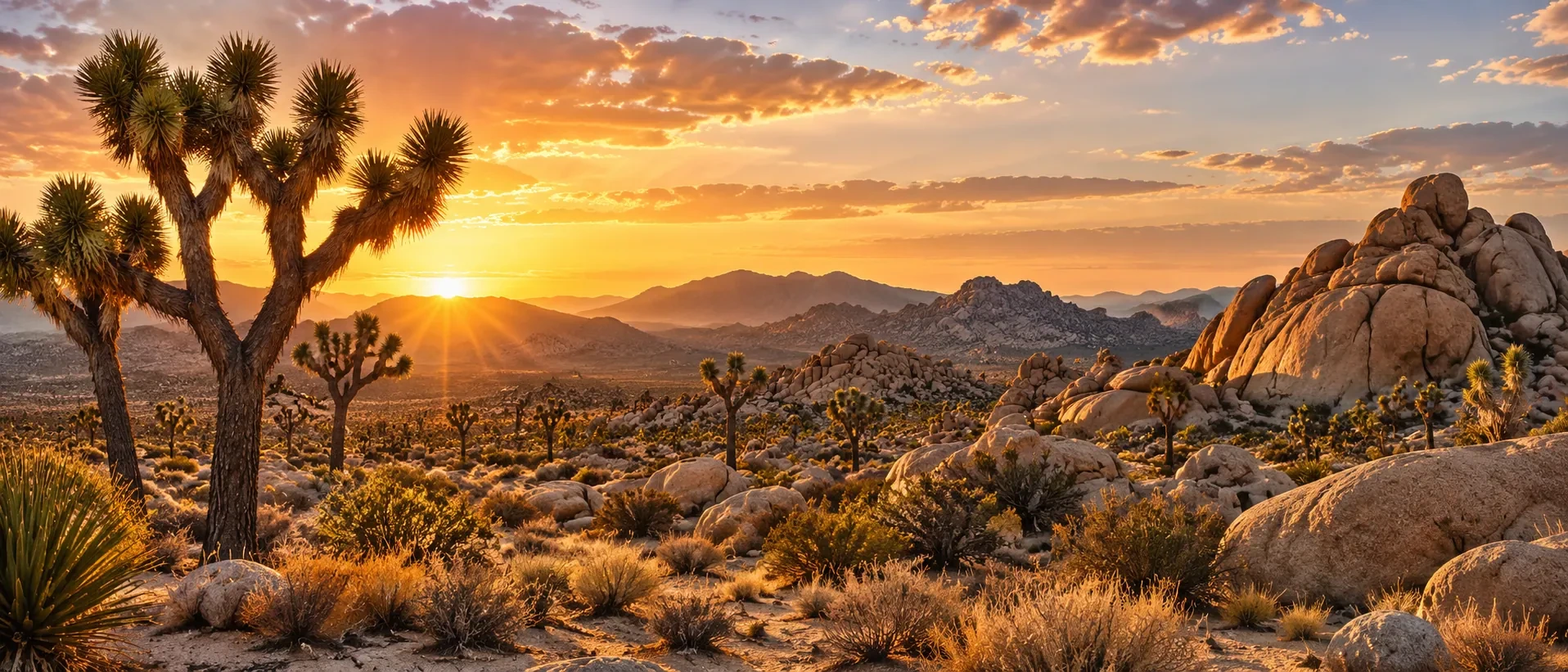 Approved artistic panorama illustrating Joshua Tree National Park; not a documentary photograph
