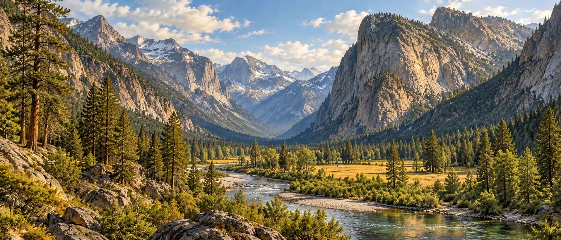 Approved artistic panorama illustrating Kings Canyon National Park; not a documentary photograph