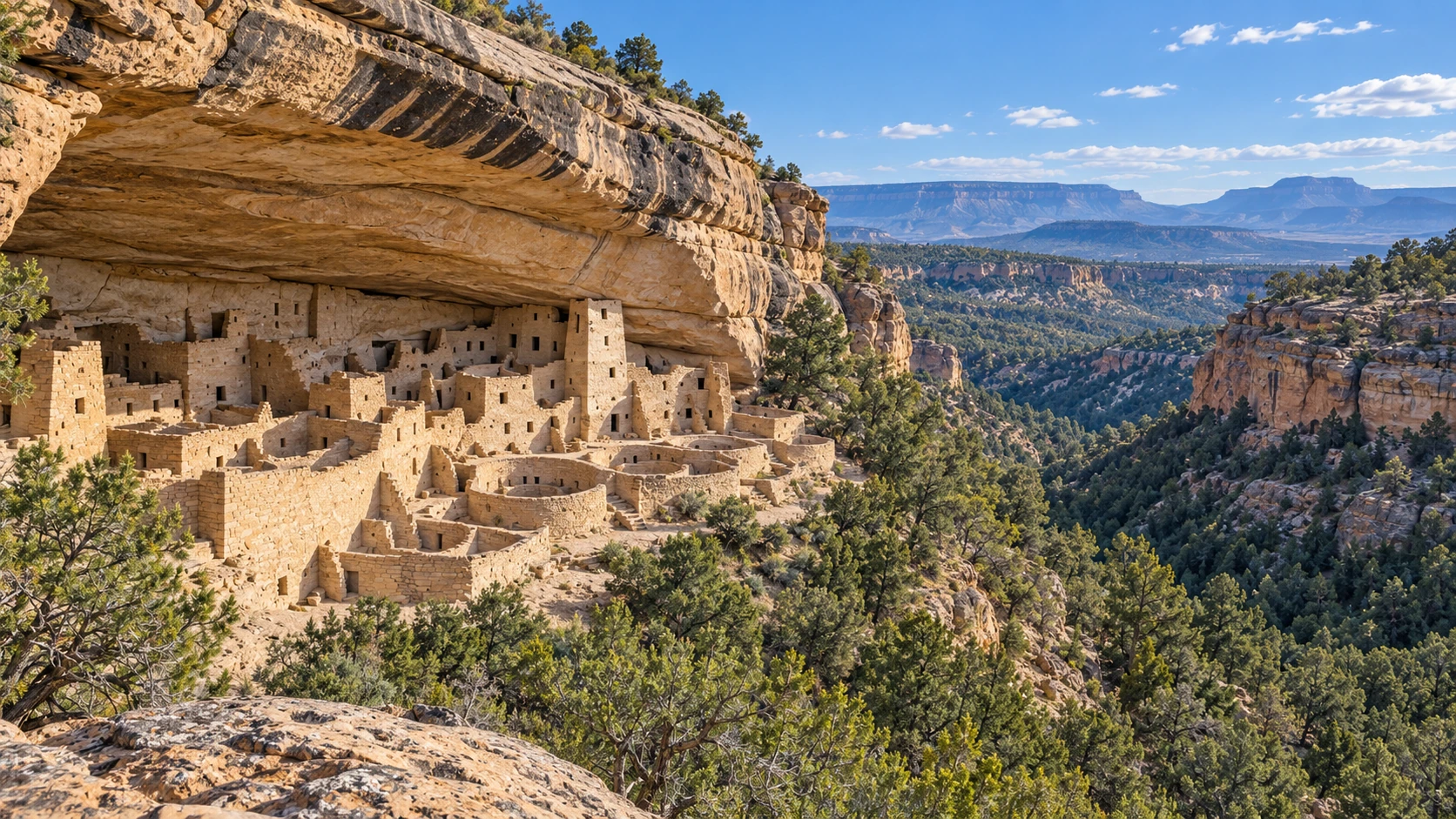 Approved artistic panorama illustrating Mesa Verde National Park; not a documentary photograph