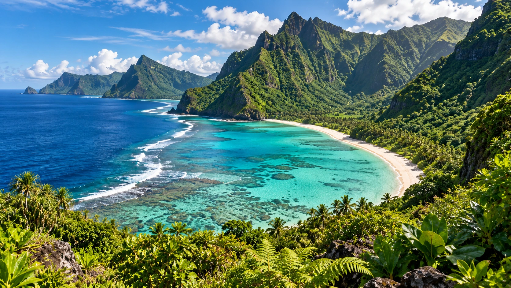 Approved artistic panoramic illustration of National Park of American Samoa, not a documentary photograph