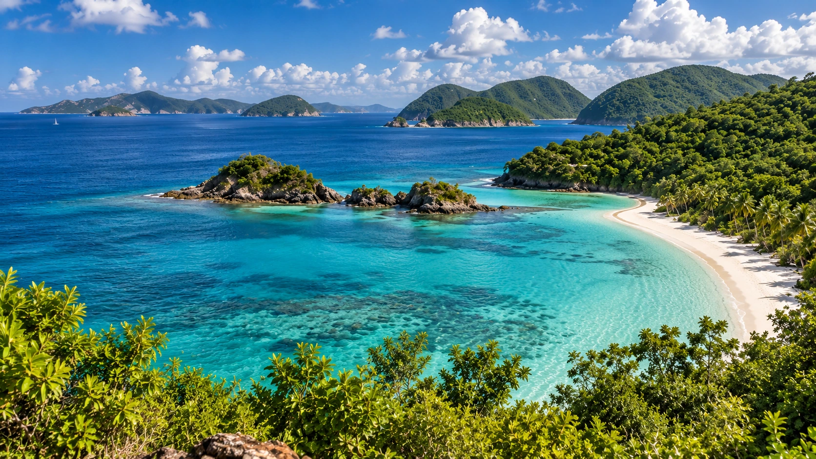 Approved artistic panoramic illustration of Virgin Islands National Park, not a documentary photograph