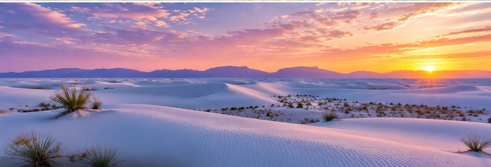 Approved artistic panoramic illustration of White Sands National Park, not a documentary photograph
